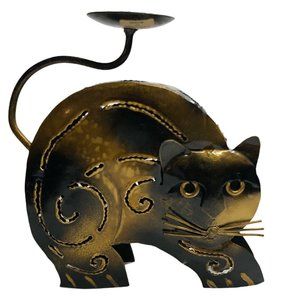 Metal Cat Art Sculpture Votive Candle Tea Light Holder Display Whiskers and Tail